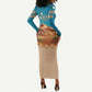 Sahara Algeria Long Sleeve Bodycon Dress with Desert Camel Landscape and Islamic Motif Design