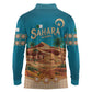 Sahara Algeria Long Sleeve Polo Shirt with Desert Camel Landscape and Islamic Motif Design
