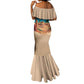 Sahara Algeria Mermaid Dress with Desert Camel Landscape and Islamic Motif Design
