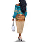 Sahara Algeria Off The Shoulder Long Sleeve Dress with Desert Camel Landscape and Islamic Motif Design