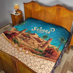 Sahara Algeria Quilt with Desert Camel Landscape and Islamic Motif Design