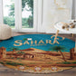 Sahara Algeria Round Carpet with Desert Camel Landscape and Islamic Motif Design