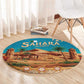Sahara Algeria Round Carpet with Desert Camel Landscape and Islamic Motif Design