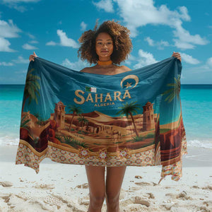 Sahara Algeria Sarong with Desert Camel Landscape and Islamic Motif Design