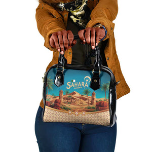 Sahara Algeria Shoulder Handbag with Desert Camel Landscape and Islamic Motif Design