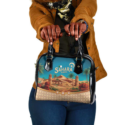 Sahara Algeria Shoulder Handbag with Desert Camel Landscape and Islamic Motif Design