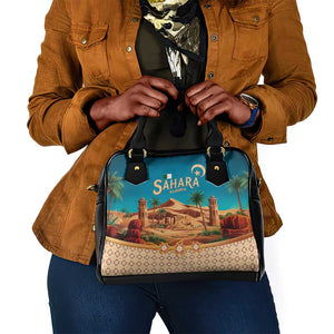 Sahara Algeria Shoulder Handbag with Desert Camel Landscape and Islamic Motif Design