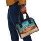 Sahara Algeria Shoulder Handbag with Desert Camel Landscape and Islamic Motif Design