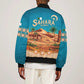Sahara Algeria Sleeve Zip Bomber Jacket with Desert Camel Landscape and Islamic Motif Design