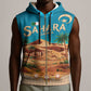 Sahara Algeria Sleeveless Zip Hoodie with Desert Camel Landscape and Islamic Motif Design - African Pride