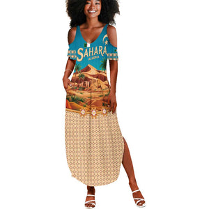 Sahara Algeria Summer Maxi Dress with Desert Camel Landscape and Islamic Motif Design