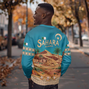 Sahara Algeria Sweatshirt with Desert Camel Landscape and Islamic Motif Design