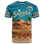Sahara Algeria T shirt with Desert Camel Landscape and Islamic Motif Design