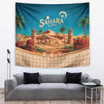 Sahara Algeria Tapestry with Desert Camel Landscape and Islamic Motif Design