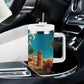 Sahara Algeria Tumbler With Handle with Desert Camel Landscape and Islamic Motif Design