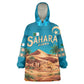 Sahara Algeria Wearable Blanket Hoodie with Desert Camel Landscape and Islamic Motif Design