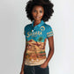 Sahara Algeria Women Polo Shirt with Desert Camel Landscape and Islamic Motif Design