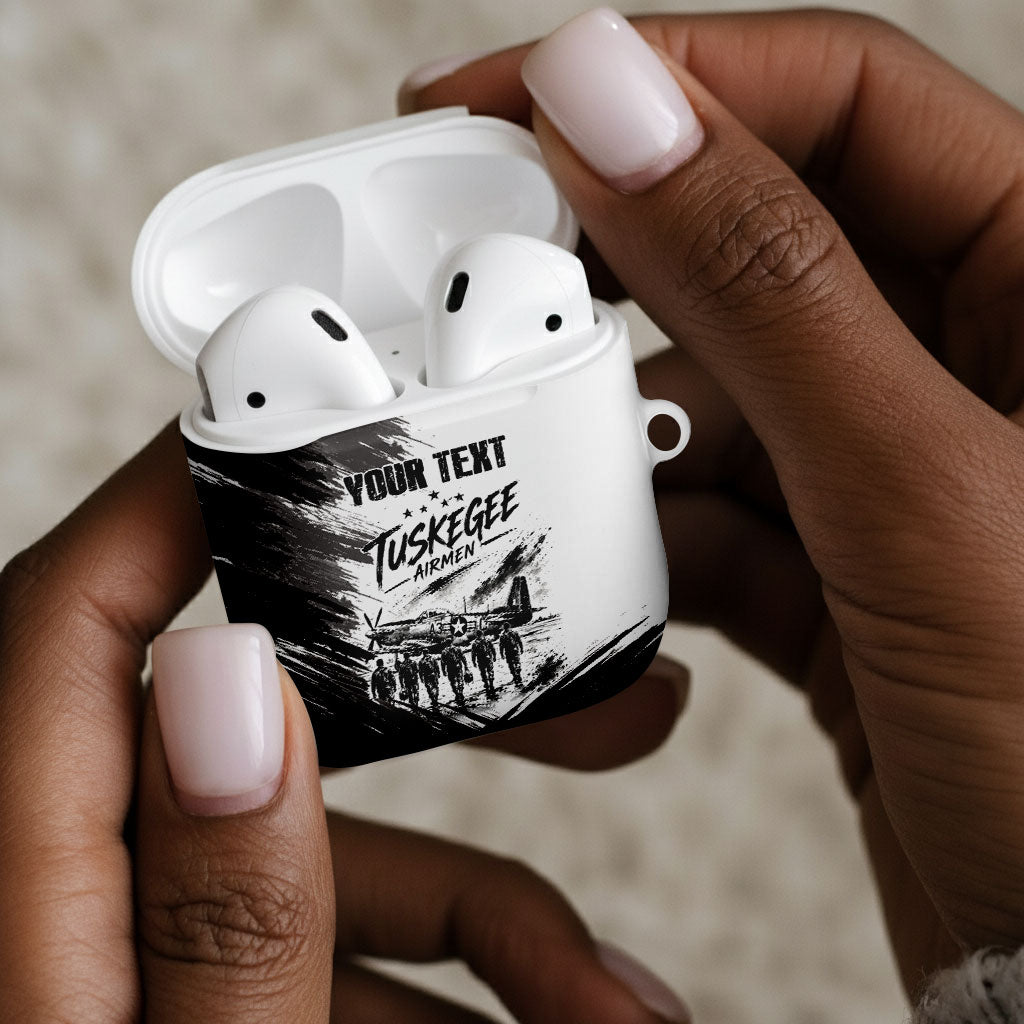 Personalized Tuskegee Airmen AirPods Case Black And White Grunge WWII Aviation Art