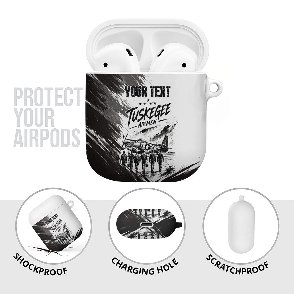 Personalized Tuskegee Airmen AirPods Case Black And White Grunge WWII Aviation Art