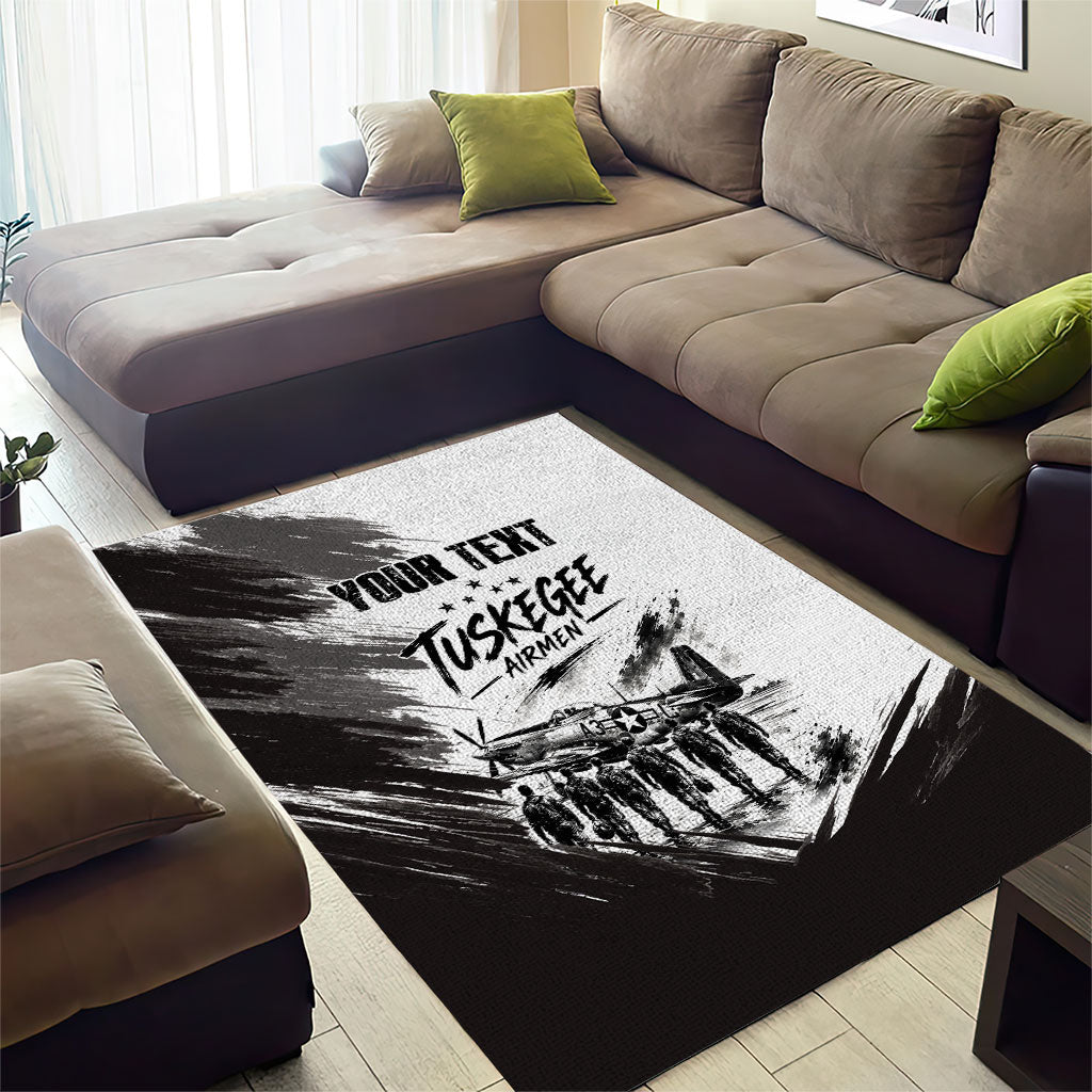 Personalized Tuskegee Airmen Area Rug Black And White Grunge WWII Aviation Art