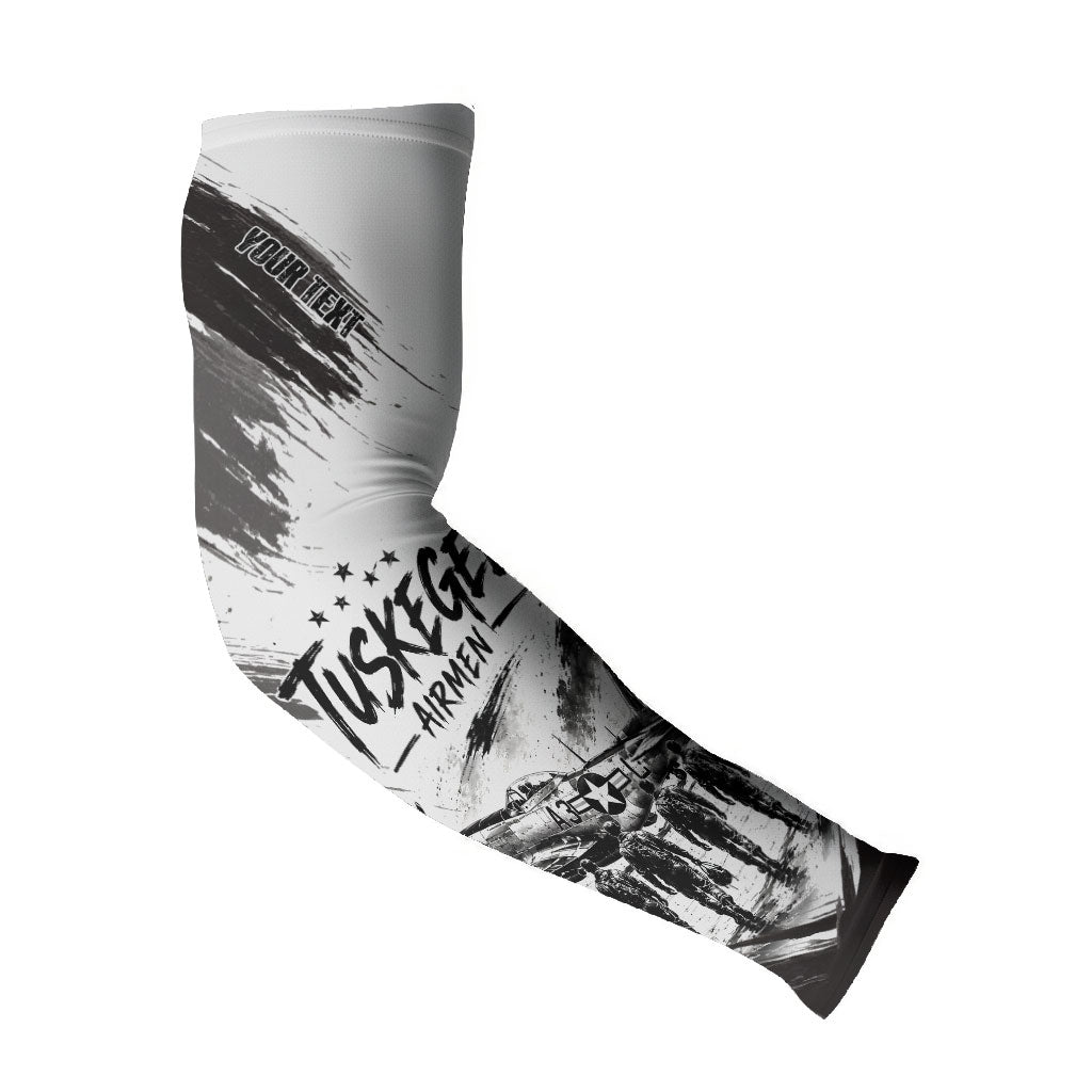 Personalized Tuskegee Airmen Arm Sleeves Black And White Grunge WWII Aviation Art