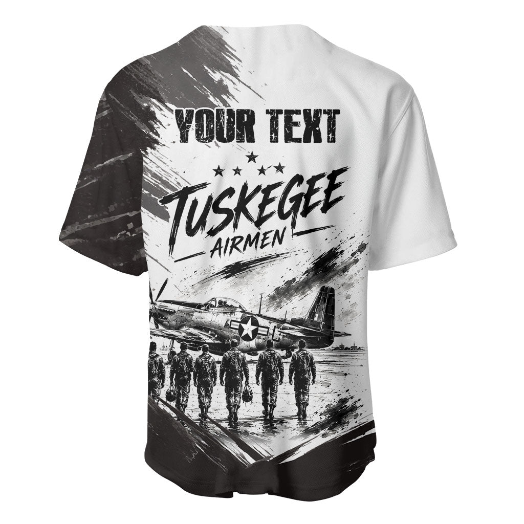 Personalized Tuskegee Airmen Baseball Jersey Black And White Grunge WWII Aviation Art