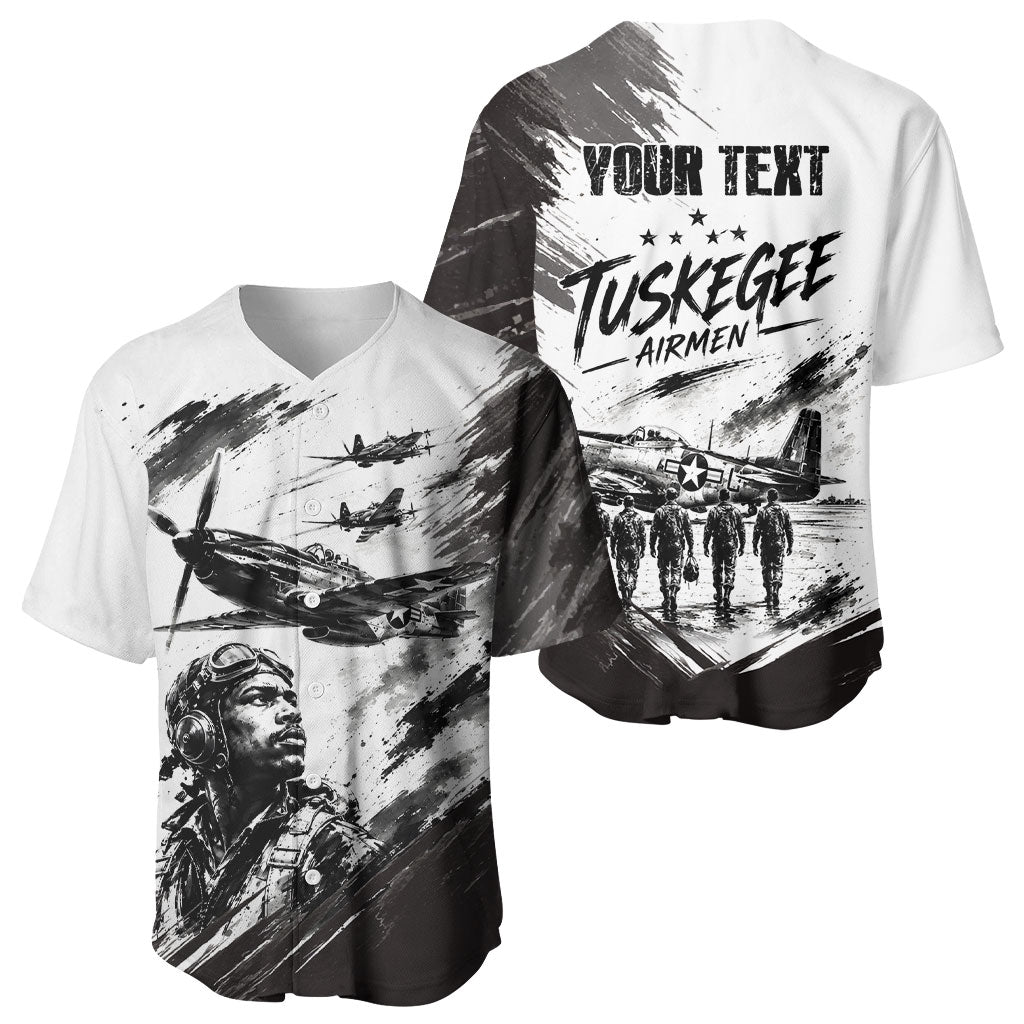 Personalized Tuskegee Airmen Baseball Jersey Black And White Grunge WWII Aviation Art