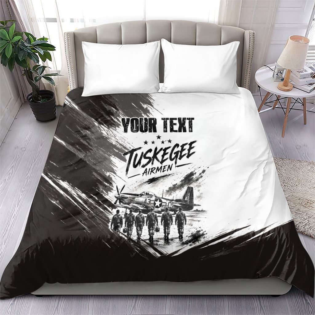 Personalized Tuskegee Airmen Bedding Set Black And White Grunge WWII Aviation Art