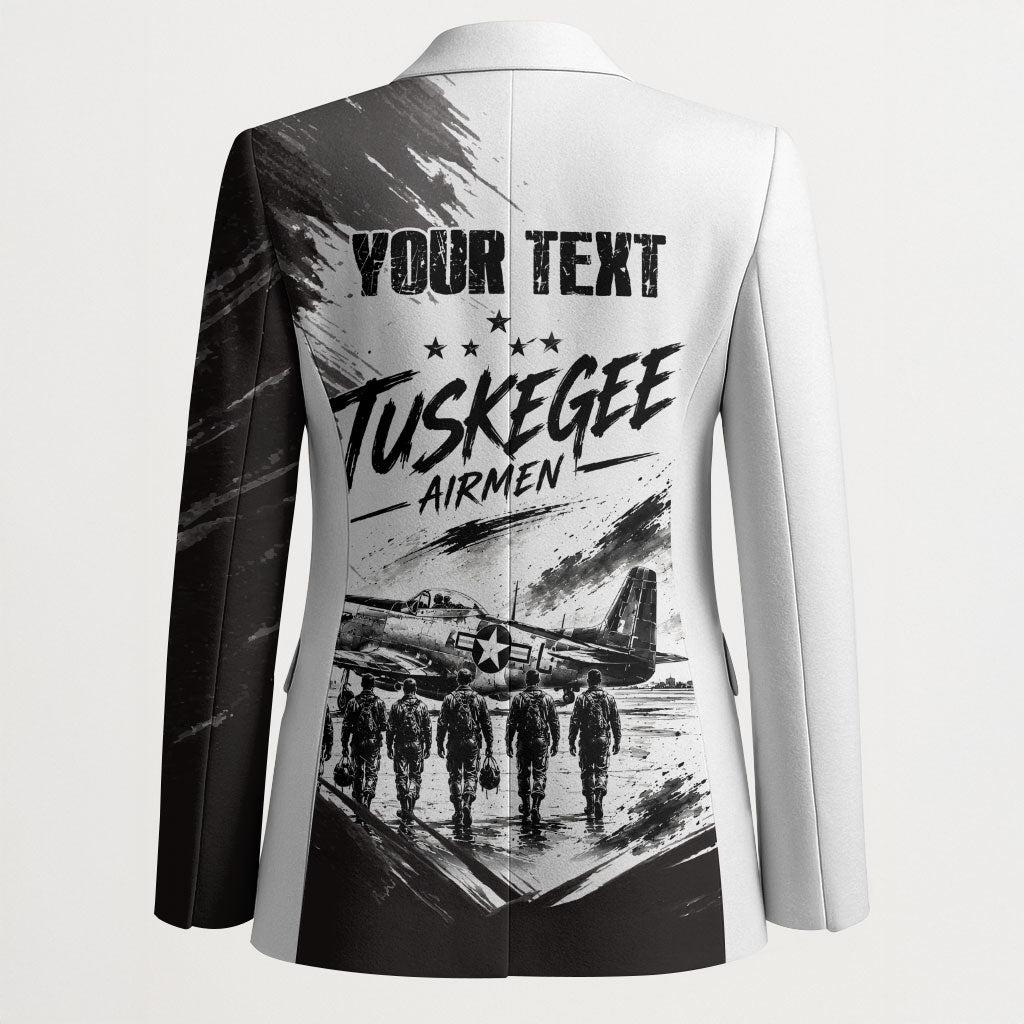 Personalized Tuskegee Airmen Blazer Black And White Grunge WWII Aviation Art