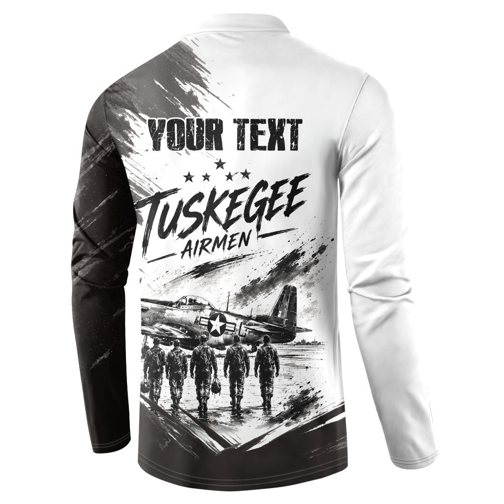 Personalized Tuskegee Airmen Button Sweatshirt Black And White Grunge WWII Aviation Art