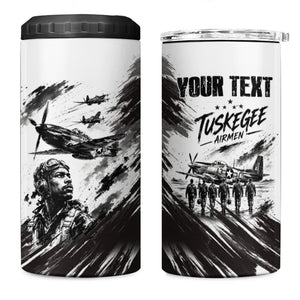 Personalized Tuskegee Airmen 4 in 1 Can Cooler Tumbler Black And White Grunge WWII Aviation Art