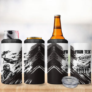 Personalized Tuskegee Airmen 4 in 1 Can Cooler Tumbler Black And White Grunge WWII Aviation Art