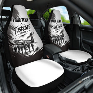 Personalized Tuskegee Airmen Car Seat Cover Black And White Grunge WWII Aviation Art