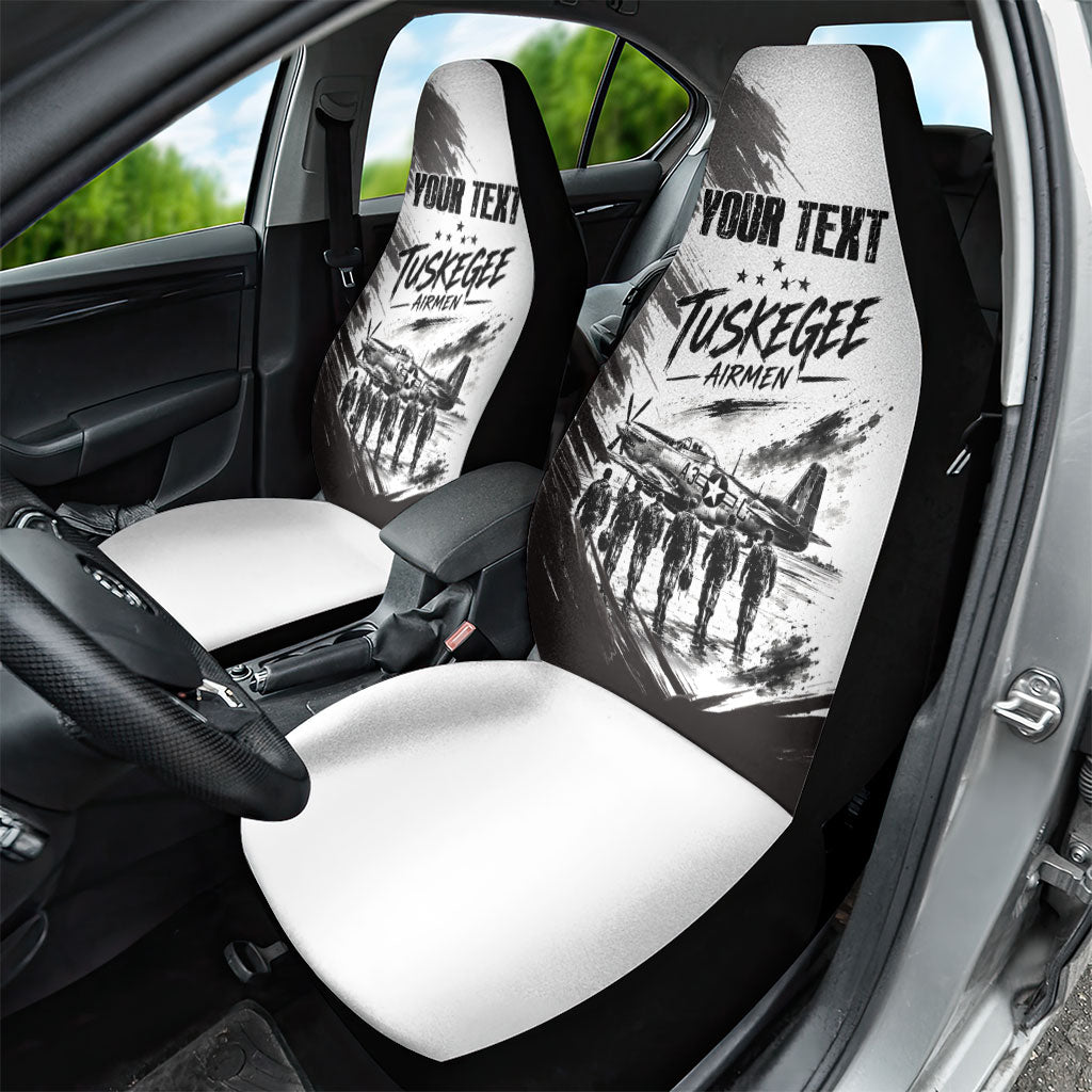 Personalized Tuskegee Airmen Car Seat Cover Black And White Grunge WWII Aviation Art