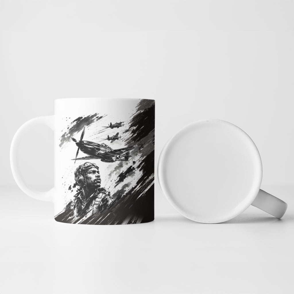 Personalized Tuskegee Airmen Ceramic Mug Black And White Grunge WWII Aviation Art
