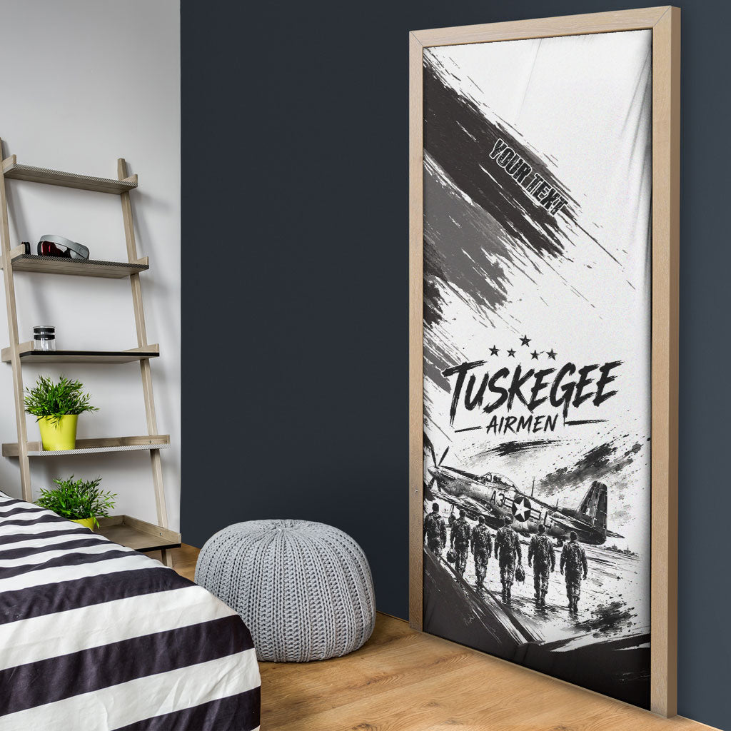 Personalized Tuskegee Airmen Door Cover Black And White Grunge WWII Aviation Art