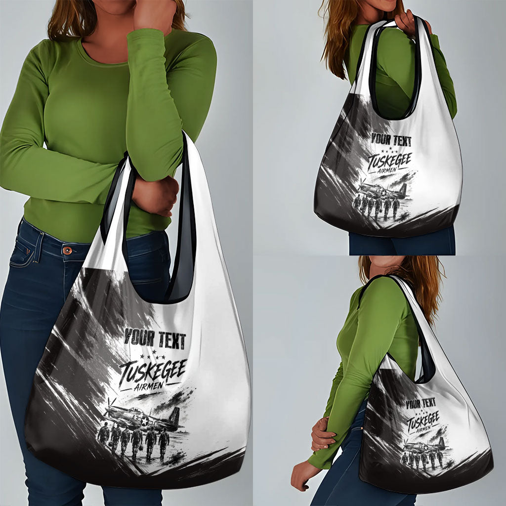 Personalized Tuskegee Airmen Grocery Bag Black And White Grunge WWII Aviation Art