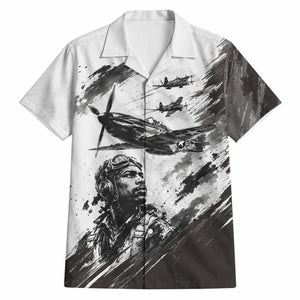 Personalized Tuskegee Airmen Hawaiian Shirt Black And White Grunge WWII Aviation Art