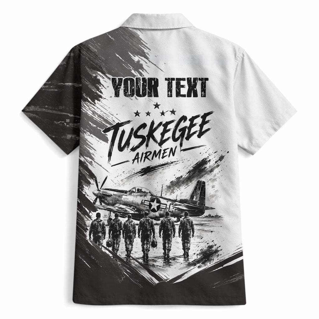 Personalized Tuskegee Airmen Hawaiian Shirt Black And White Grunge WWII Aviation Art