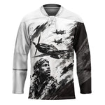 Personalized Tuskegee Airmen Hockey Jersey Black And White Grunge WWII Aviation Art