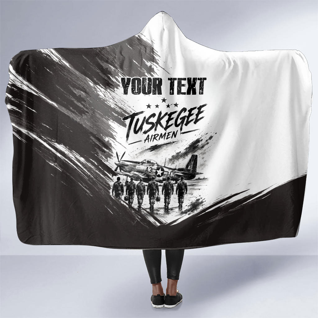 Personalized Tuskegee Airmen Hooded Blanket Black And White Grunge WWII Aviation Art