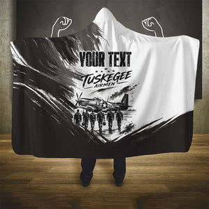 Personalized Tuskegee Airmen Hooded Blanket Black And White Grunge WWII Aviation Art