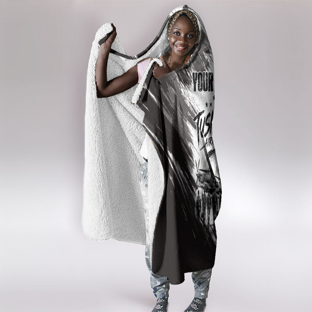 Personalized Tuskegee Airmen Hooded Blanket Black And White Grunge WWII Aviation Art