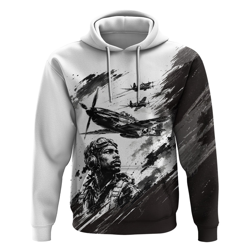 Personalized Tuskegee Airmen Hoodie Black And White Grunge WWII Aviation Art