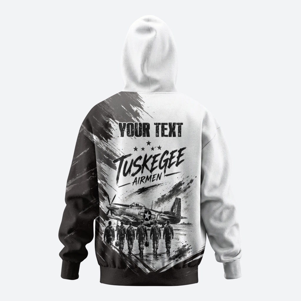 Personalized Tuskegee Airmen Hoodie Black And White Grunge WWII Aviation Art