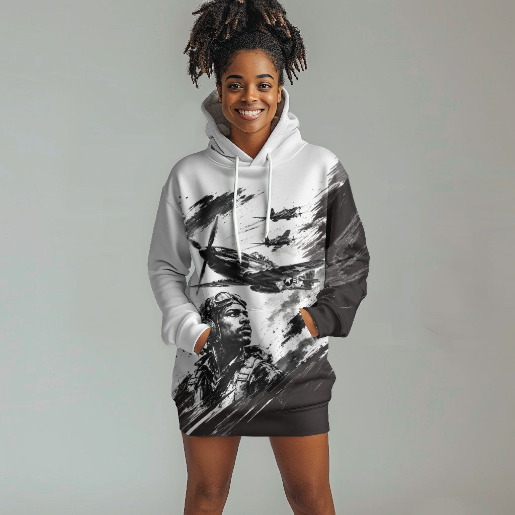 Personalized Tuskegee Airmen Hoodie Dress Black And White Grunge WWII Aviation Art