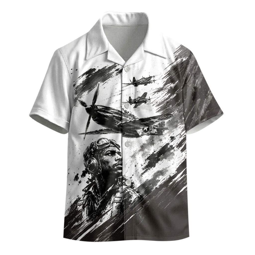 Personalized Tuskegee Airmen Kid Hawaiian Shirt Black And White Grunge WWII Aviation Art
