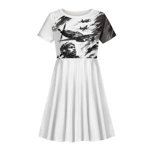 Personalized Tuskegee Airmen Kid Short Sleeve Dress Black And White Grunge WWII Aviation Art