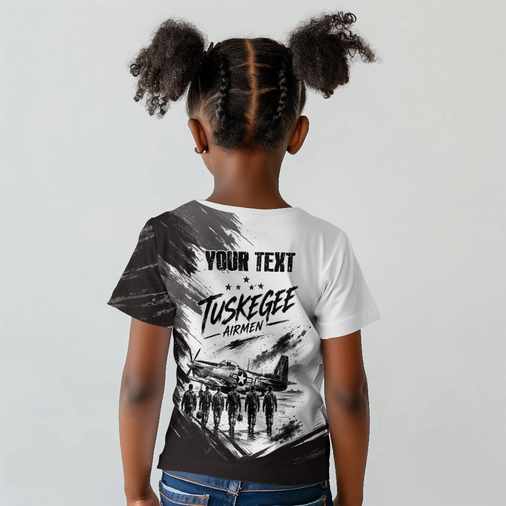 Personalized Tuskegee Airmen Kid T shirt Black And White Grunge WWII Aviation Art