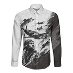 Personalized Tuskegee Airmen Long Sleeve Button Shirt Black And White Grunge WWII Aviation Art